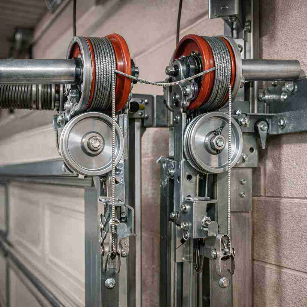 Worn garage door cable on drum