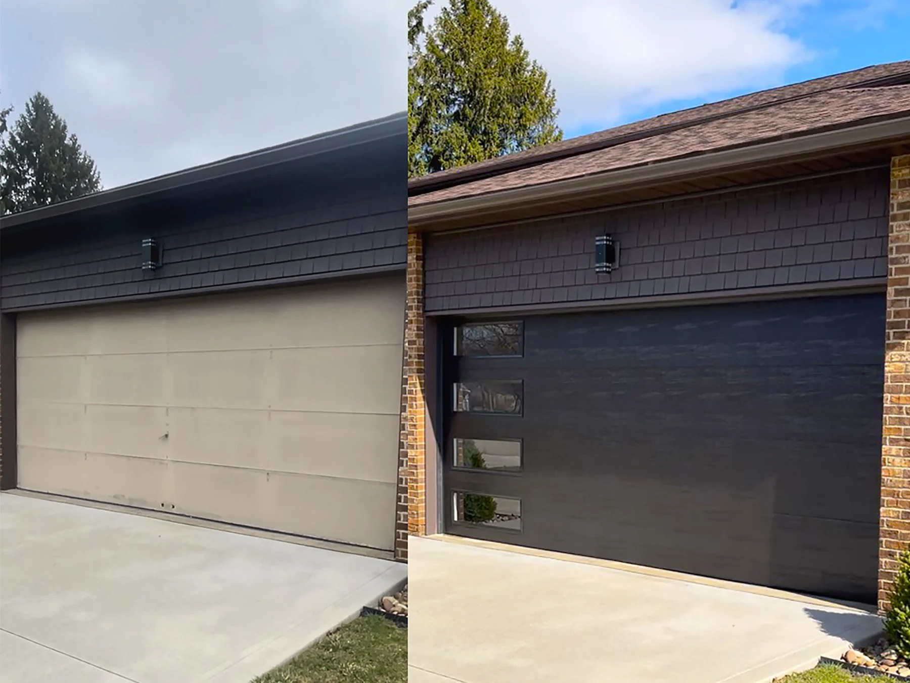 Garage door installation before and after comparison